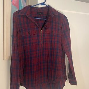 Plaid Red and Blue Quarter Zip Madewell Shirt